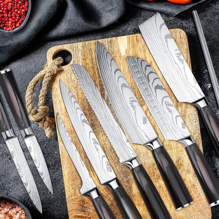 Набір кухонних ножів Gustrug 3 шт. з ергономічними ручками: кухонний ніж, сантoku, універсальний (8 шт.)