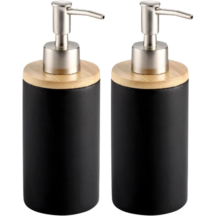 Дозатор для мила з кераміки, 500 мл, з металевим насосом, 2 шт. (білий/чорний)