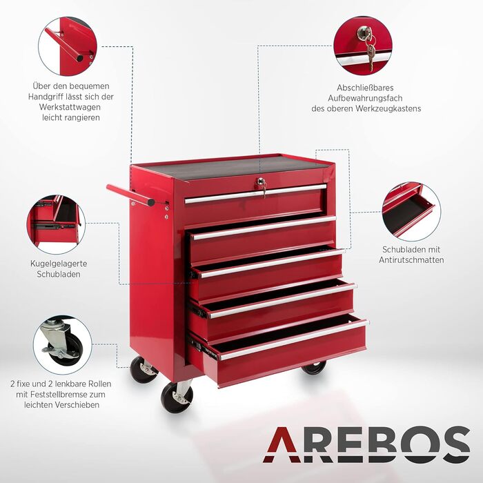 Arebos 5-Compartment Tool Trolley