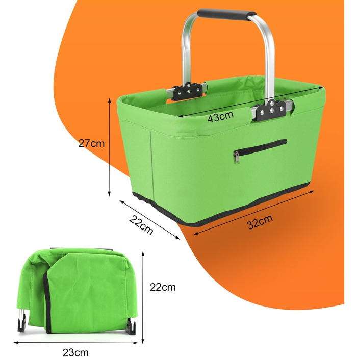 Складаний кошик для покупок 25L з м'якими ручками та кишенею на блискавці, зелений