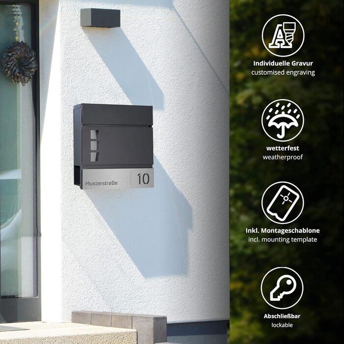 Поштовий ящик Forgard Helsingborg антрацит з газетницею, RAL 7016, персоналізований, з монтажним комплектом. З цинкової сталі, сучасний дизайн.