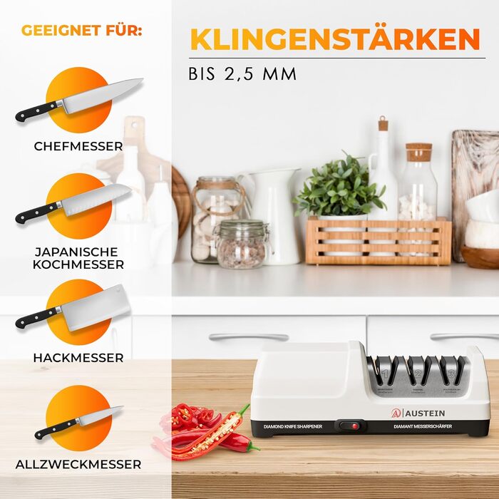 Електричний точило для ножів AUSTEIN® Diamant TG2202 - 3 фази, 20 градусів, з магнітним збором стружки