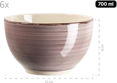 MÄSER Bel Tempo II Набір посуду для сніданку на 6 осіб, вінтажний стиль, ручне розмальовування, 18 предметів, кераміка, сірий (фіолетовий)