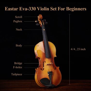 Скрипка Eastar 4/4 з масивного дерева (EVA-330) з футляром, підборідником та 2 смичками