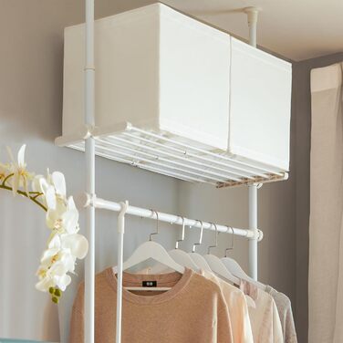 SoBuy KLS07-SCH Telescopic Clothing Rack with 1 Clothes Rail and 3 Shelves Telescopic Wardrobe System Adjustable Clothes Rack B (52-80) x H (233-295) cm (White)