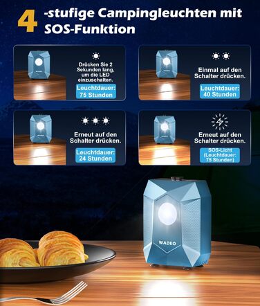 Портативна душова кабіна WADEO з акумулятором, помпою та підсвічуванням, 120 хвилин роботи, LED-ліхтар, мобільний душ-сет з 2м шлангом, душовою насадкою, тримачем та відром для саду, миття автомобіля, домашніх тварин, пляжу, подорожей (Блакитний, з відром