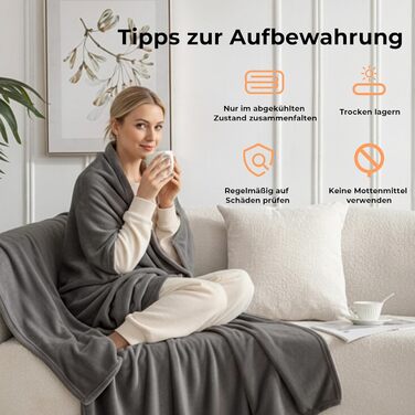 Електрична ковдра Celeste з автовимкненням 180x130 см, 9 рівнів нагріву, таймер, для софи, ліжка та офісу, темно-сіра