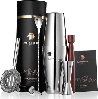 Belgravia Cocktail Set – Cocktail Shaker Set with Boston Stainless Steel Cocktail Shaker and Cocktail Accessories | Cocktail Mix Set in a Luxurious Gift Box (Silver)