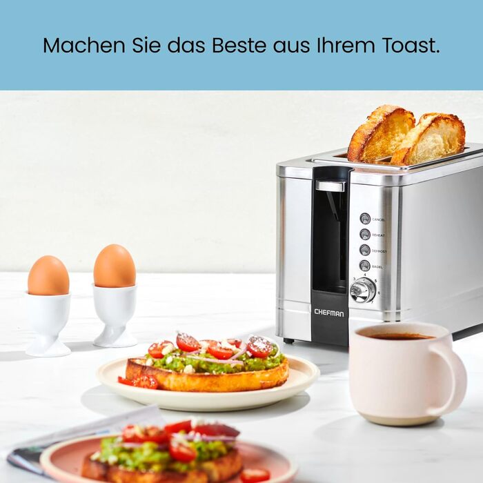 Тостер Chefman з 2-ма відділеннями, 7 ступенів підсмажування, знімний піддон для крихт, для товстого хліба та багелів, функція розморожування та відміни, ідеальний як тостер-гриль (з нержавіючої сталі)