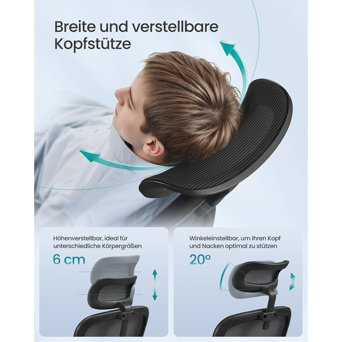 Офісне крісло SONGMICS з адаптивною поперековою підтримкою та регульованою підголівником, сітчасте, чорне (OBN041B01)