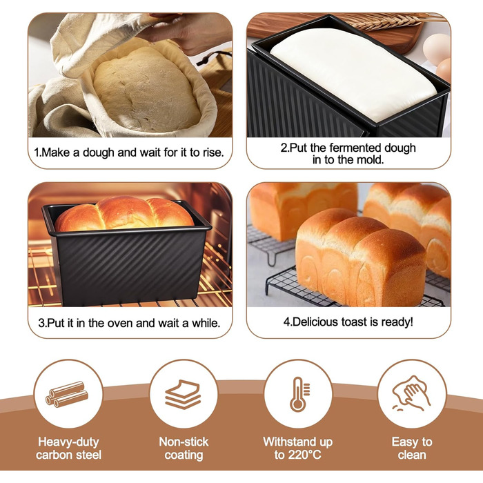 Форма для випічки хліба 2 шт з кришкою, антипригарна, 450г (1lb), для тостів, сендвічів, кексів (Чорна)
