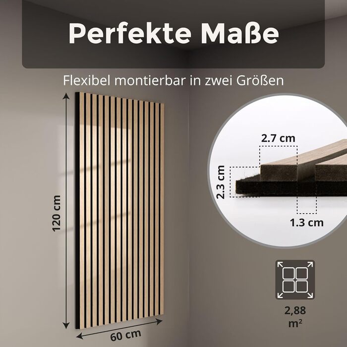 Акустичні панелі з дерева для стін 60x60 см, набір 4 шт, шумоізоляційні стінові панелі з ламелями для покращення акустики приміщення, колір світлий дуб