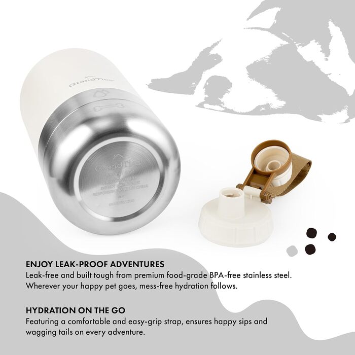 Водяна пляшка для собак GrandTies з двома мисками, 950 мл, витікoвідсутній, для подорожей, прогулянок, кемпінгу (Пудрово-зелений)