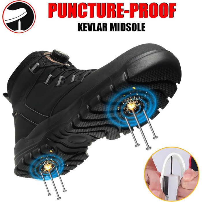 Черевики безпеки для чоловіків та жінок. Легкі, водонепроникні робочі черевики зі сталевим підноском. Чорні робочі черевики з антиковзкою підошвою. Розмір 43 EU