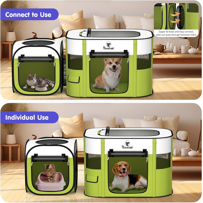 Pawaboo Розкладний вольєр для тварин, переносна клітка для собак та котів, зелений, 90x70x60 см