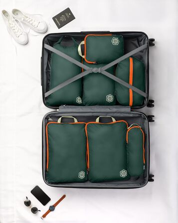 Набір органайзерів для подорожей Trippped Travel Gear: 7 шт., великий розмір, компресійні, для одягу (зелений/помаранчевий)
