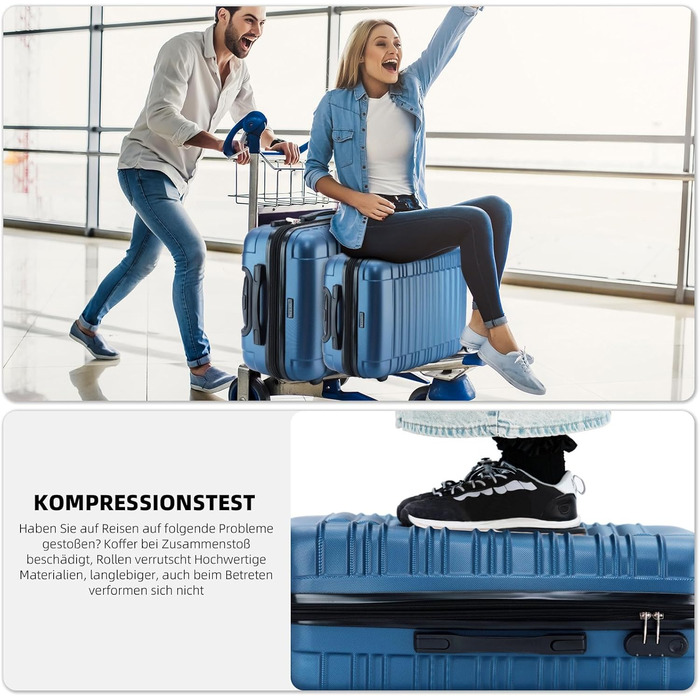 Набір валіз та ролер Beibye з подвійними колесами (Кофе, Блакитний)