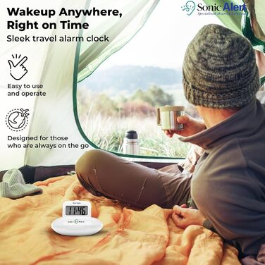 Geemarc SBP100 Portable Travel Alarm Clock with Extra Loud Alarm 70 dB + Vibration + Carrying Case