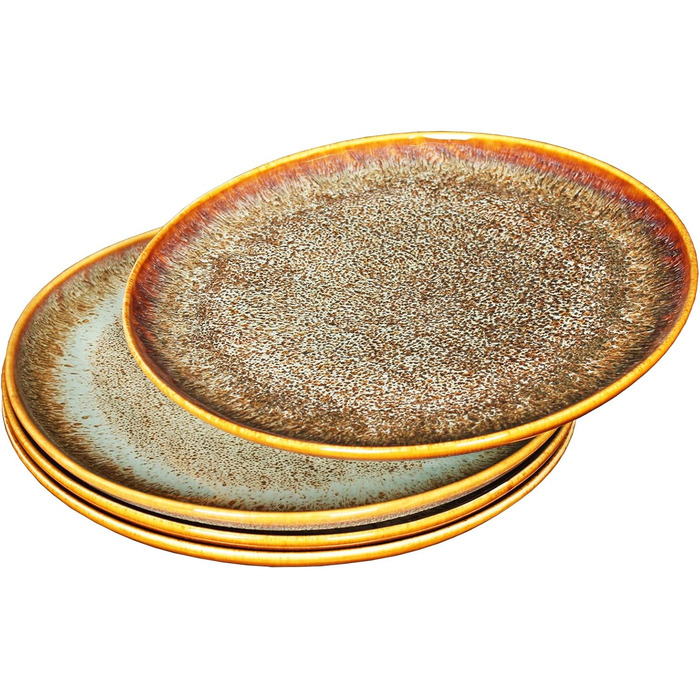 Набір тарілок Ya JU Keramik 4 шт. для основного блюда: стейк, паста, різотто. Мікрохвильова піч, духовка, миття в посудомийній машині, стійкість до подряпин. Колір: коричневий.