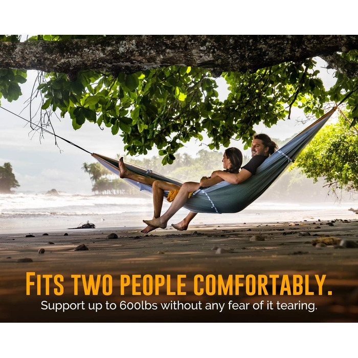 Гамак для кемпінгу з москітною сіткою та тентом - двомісний гамак з сіткою від комах та наметом, посилений, легкий, з кишенею, надійні ремені для дерев та карабіни, "Fliegen- und Moskitonetz"