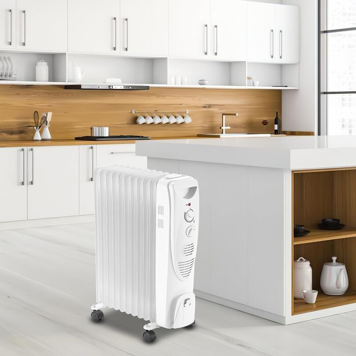 Масляний радіатор Fiqops 2500W з WiFi, термостатом та пультом, 11 ребер, 3 режими, захист від перегріву, чорний