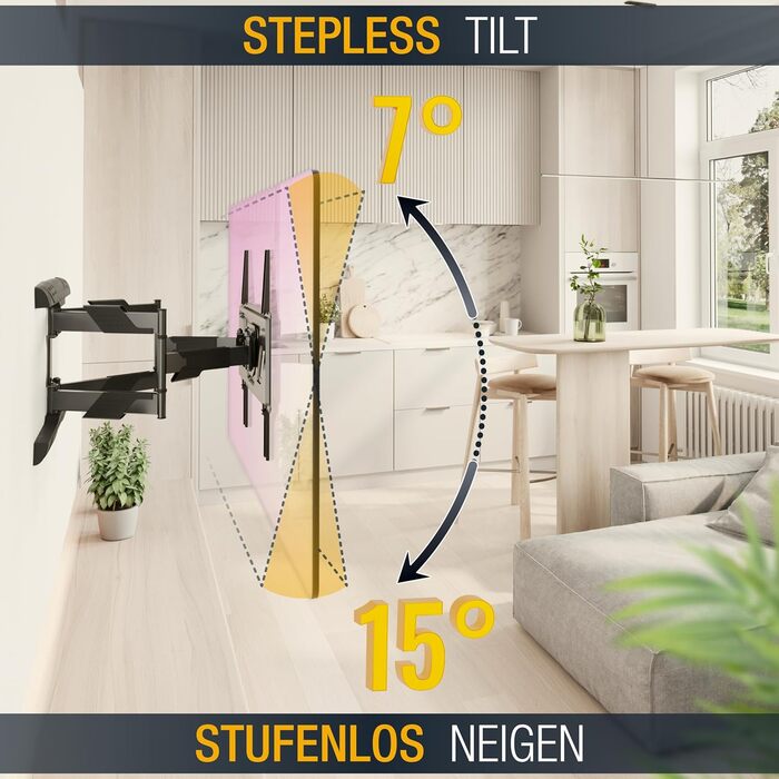 Кріплення для телевізора RICOO S9544: поворотне та нахильне, для телевізорів 40-65 дюймів, VESA 400x400, до 45 кг, універсальне, пласке, curved