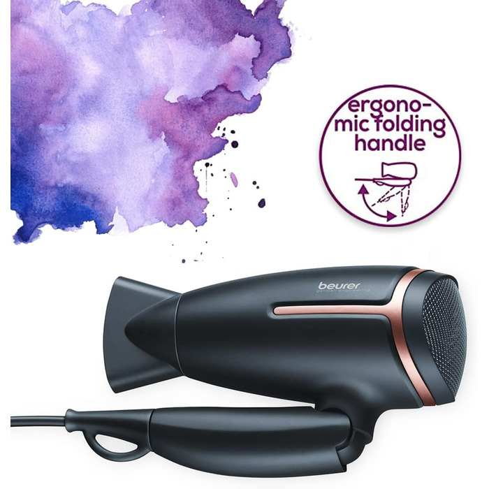 Beurer HC 25 - Подорожній фен з іонізацією, 1600 Вт, для гладкого волосся, складна конструкція, 110-240V