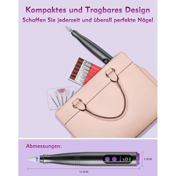 Електричний набір для манікюру та педикюру Nagelfräser: 12 в 1, бездротовий, 9 швидкостей, для гелю та акрилу