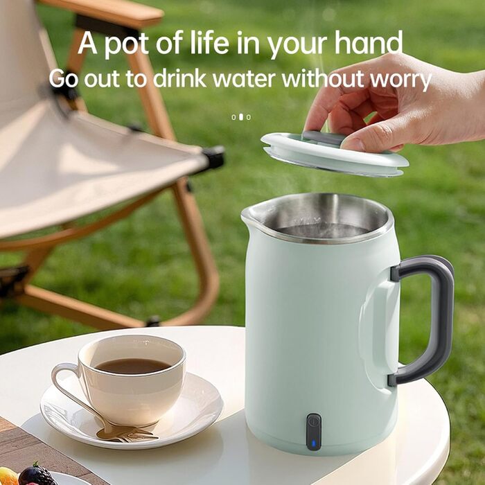 Електричний чайник 0.9л з нержавіючої сталі 304, 1360W, швидке кип'ятіння за 4-6 хвилин, класичний компактний дизайн, кнопка вмикання в один дотик, автоматичне відключення та захист від перегріву, для дому, офісу та любителів кави (світло-зелений)