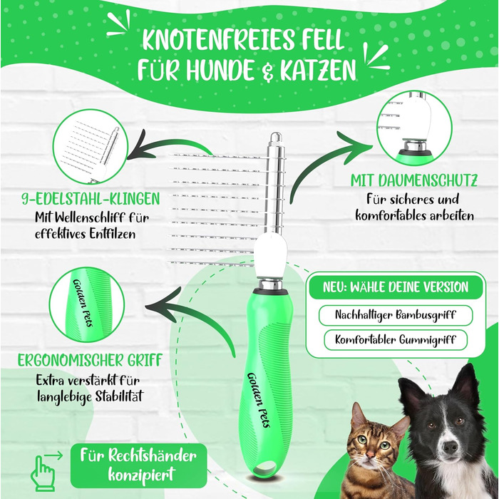 Гребінець для собак та котів Golden Pets Entfilzer Kamm - для середньої та довгої шерсті, 9 лез + електронний посібник з догляду