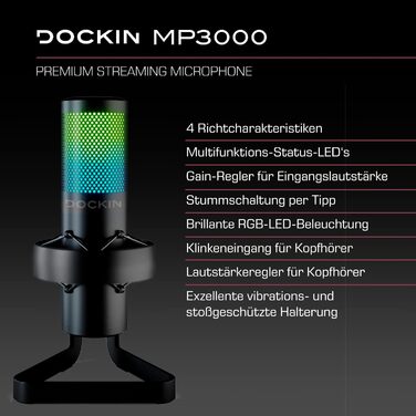 DOCKIN® MP2000: USB мікрофон-конденсатор для ПК, геймінгу, подкастів та стрімінгу - професійний мікрофон з підставкою для запису звуку з чудовою якістю звуку (130dB)