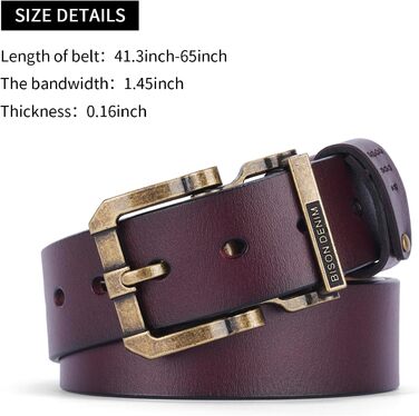 Чоловічий шкіряний ремінь BISON DENIM з класичною пряжкою, міцний, для джинсів, довжина 115 см, підходить для талії 36'-39'