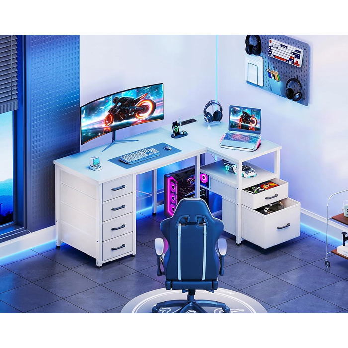 Кутовий ігровий комп'ютерний стіл Coleshome, 140 x 80 см, білий
