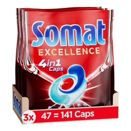 Капсули для посудомийних машин Somat Excellence 4in1, для ідеального очищення та блиску, підходять для Eco-режиму та низьких температур, 141 шт.