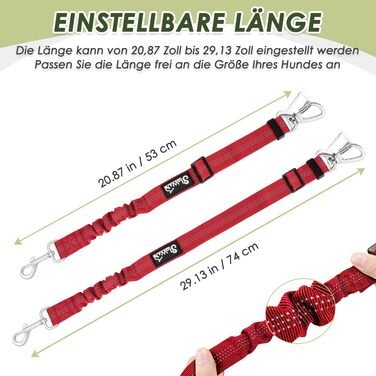 Автогурт для собак у машину, 2 шт. - безпечний ремінь з амортизатором, універсальний з'єднувач, для подорожей та їзди в авто (червоний)