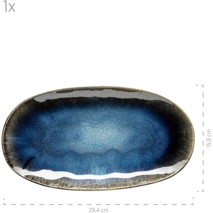MÄSER Frozen Series Set of 3 Serving Plates, Ceramic Serving Dishes in 3 Sizes, Modern Vintage Look, Colorfully Speckled Glaze, Stoneware, Blue Small
