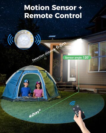 LOTMOS 2 Pack Solar Lights for Outdoor with Motion Sensor, 342 LED Outdoor Light Solar IP65 Waterproof Solar Spotlight 3 Modes with Remote Control, Solar Lamp Outdoor for Garden Garage Exterior