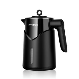 Електричний чайник з нержавіючої сталі 2200W з швидким нагріванням, автоматичним вимкненням, захистом від сухого кипіння, 1.7L, без BPA, без контакту з пластиком, тихий, чорний