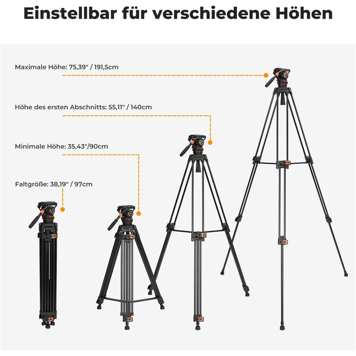 Штатив для камери K&F CONCEPT VA3+BV10: професійний відеоштатив з поворотним кріпленням, 184 см, для DSLR та відеокамер
