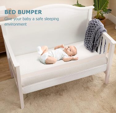 HBselect Crib Rail Guard with Removable Cover for Toddler Baby Kids Fully Soft Bed Rail Bed Edge Fall Protection 132 x 18 x 11.5 cm, Single Pack white (1 pcs) White (1 Piece)