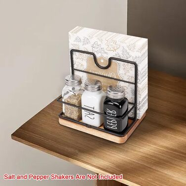 Livabber Napkin Holder, Metal Napkin Storage with Salt and Pepper Shakers, Caddy, Modern Napkin Dispenser for Table, Kitchen, Countertop, Salt and Pepper Shakers (Midwood, Black)