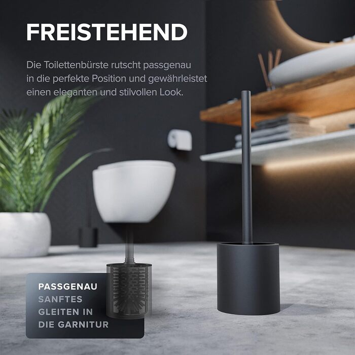 Набір для чищення унітазу Skrova | Силіконова щітка для унітазу | Стійка | Чорний матовий | Змінний насадка | Сучасний дизайн