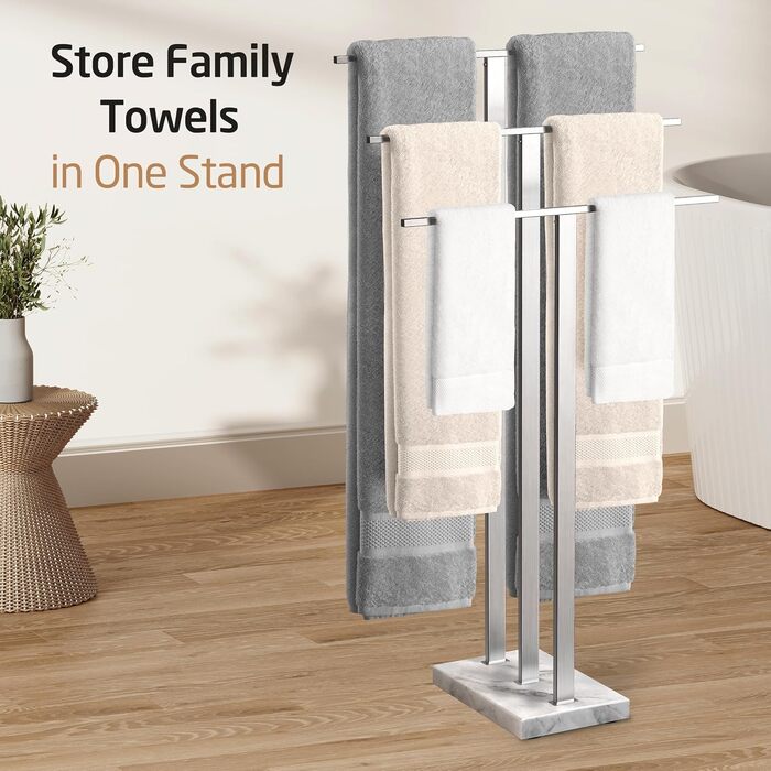 Підставка для рушників KES, вільна стоянка, 3 стійки, нержавіюча сталь SUS304, з мармуровою основою, BTH217S3-2