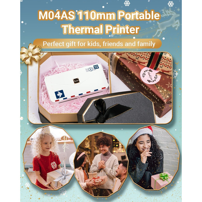 Phomemo Mini Drucker M04AS: компактний термальний принтер з Bluetooth для iOS та Android, 15/53/80/110 мм ширина друку, 300DPI, для документів, фото, етикеток