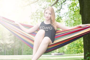 Гамак для відпочинку на відкритому повітрі з бавовни на 1 особу, 190 x 80 см, вантажопідйомність до 150 кг, з сумкою для перенесення. Підходить для саду, тераси, веранди, пляжу та заднього двору.