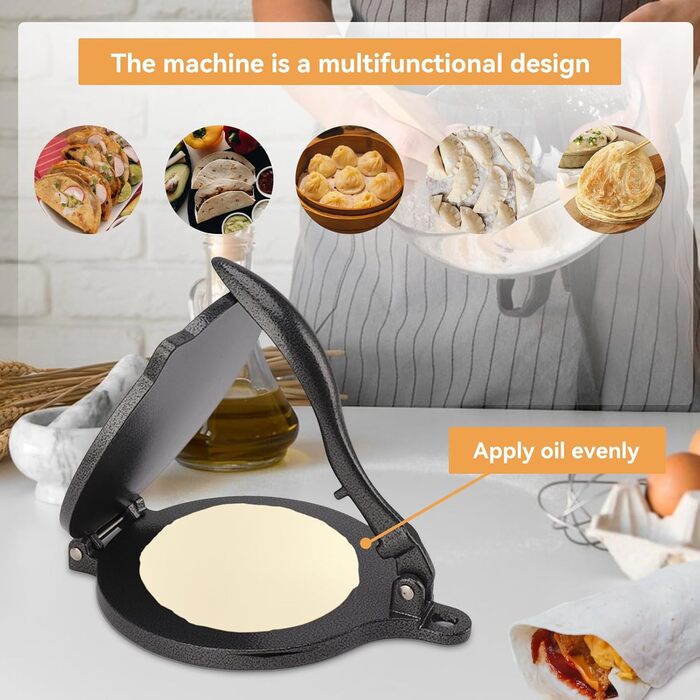 Пресс для тортилій Cyrank, ручний ротатор для роти, прес для тако, ксадила, тортилій, з алюмінієвого сплаву, 16 см, чорний