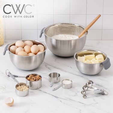 Набір місок для змішування Cook With Color з нержавіючої сталі та мірних стаканів, 11 шт (сірий)