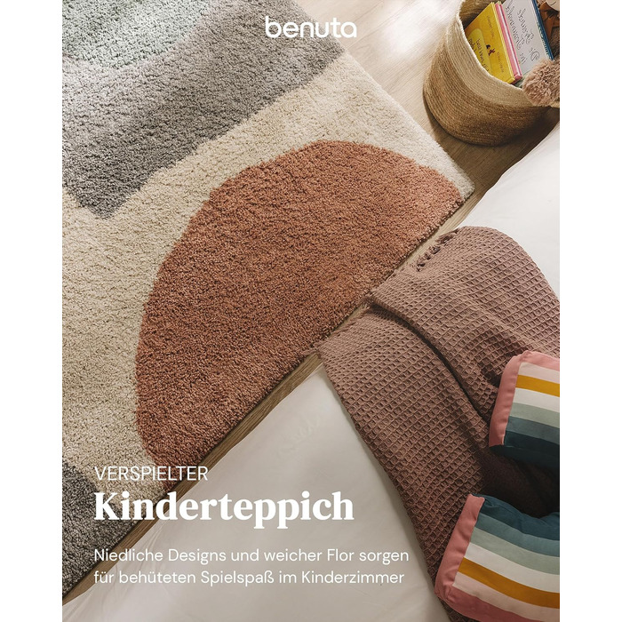 benuta Listening Kids Rug Gobi - Acrylic Fiber - Rectangular & in Style: Geometric, Hygge & Cozy, Scandi Living - Easy to Care For for Living Room Bedroom, Multicolor, 120x170 cm 120 x 170 cm (Rectangular) Multicolor