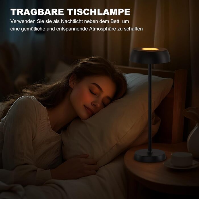 Світлодіодний настільний світильник бездротовий з димером та сенсорним керуванням, 4 режими освітлення, акумуляторна батарея, сучасний нічник для спальні, домашнього офісу, кемпінгу - 2 шт.