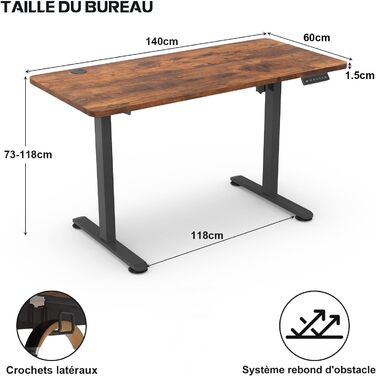 Регульований стіл Homall 140x60 см з USB-роз'ємом, комп'ютерний стіл для дому та офісу, ергономічний, білий